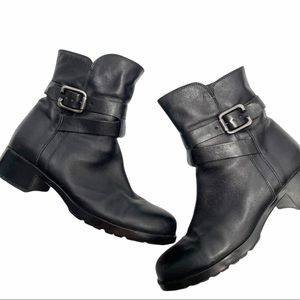 AGL black leather mid ankle moto biker buckle boot